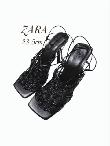 자라 새상품급 샌들 23.5cm 블랙 힐 슬링백