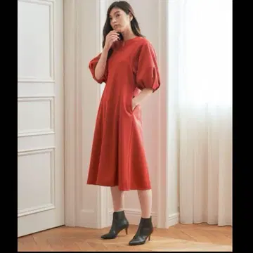 ANAYI 아나이 더블 크로스 퍼프 슬리브 원피스 레드