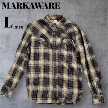 구제 의류 MARKAWARE 마카웨어 긴팔 셔츠 체크 무늬 브라운 L