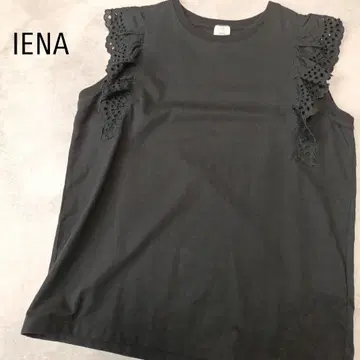 새상품급 이에나 소매 프릴 슬리브리스 티셔츠 풀오버 블랙