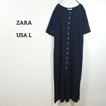 자라 롱 원피스 앞 버튼 반팔 USA L 블랙 여성용
