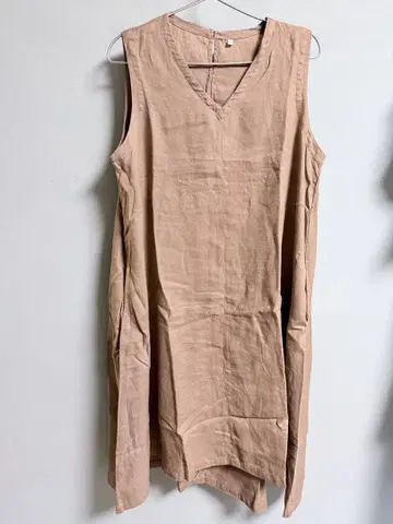 무인양품 린넨 슬리브리스 원피스 브라운 베이지 L