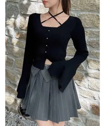 dazzlin 가디건 타이트 탑 블랙