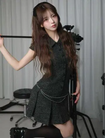 다리치 체인 벨트 트위드 미니 원피스 당일 발송