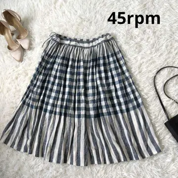 45rpm studio 깅엄 체크 플레어 스커트 개더 코튼 거즈