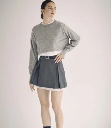 SEA 서지 오버라이닝 박스 플리츠 미니 스커트