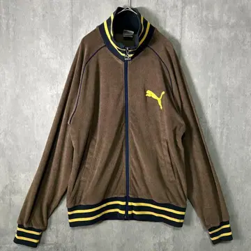 좋은 배색 PUMA 벨로아 트랙 자켓 자수 로고 Y2K 브라운 XL