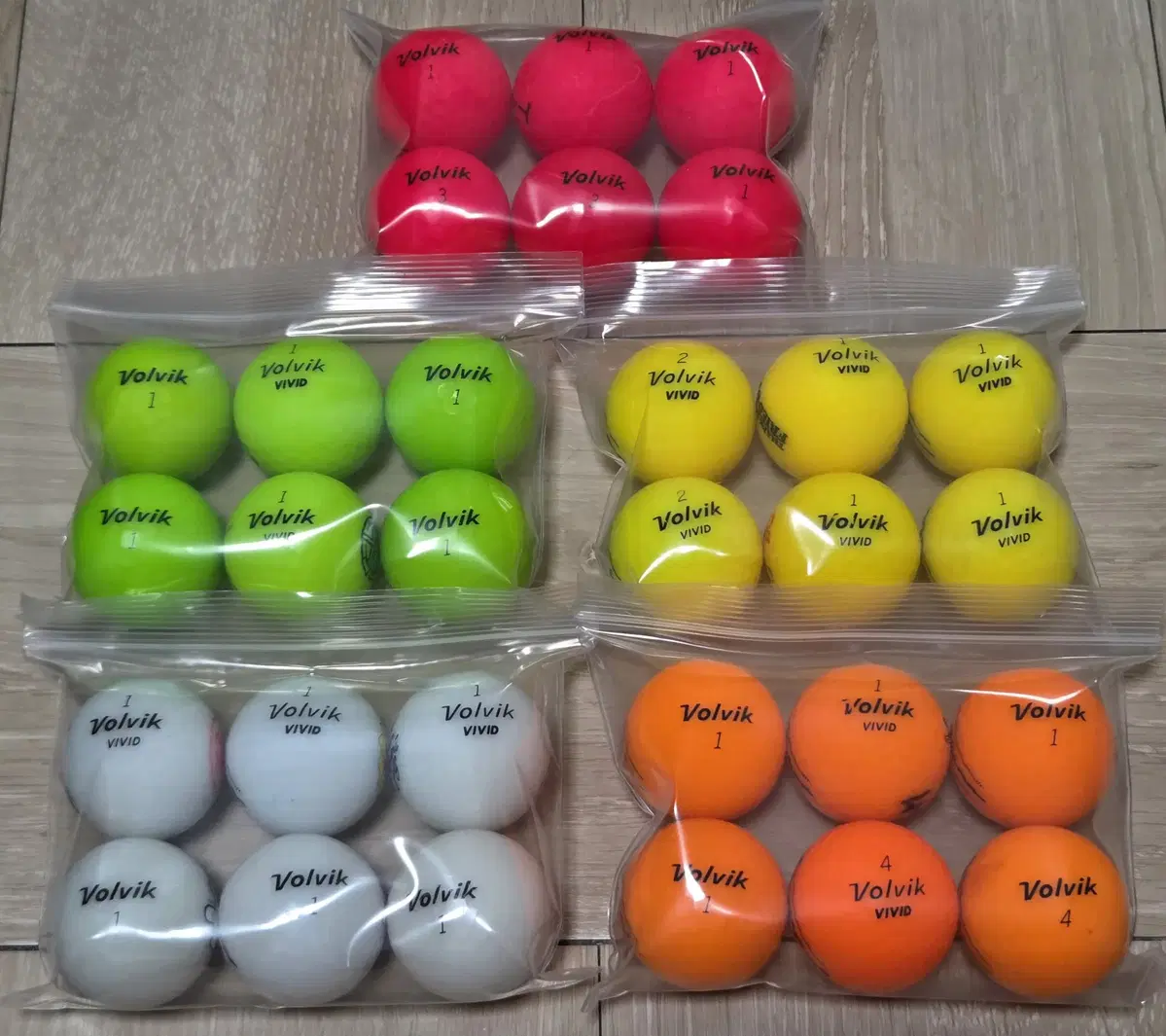 Volvik Grade A Matte 3-Piece Color Recycled Golf Balls, 6 Balls, 5 Sets, 30 Balls