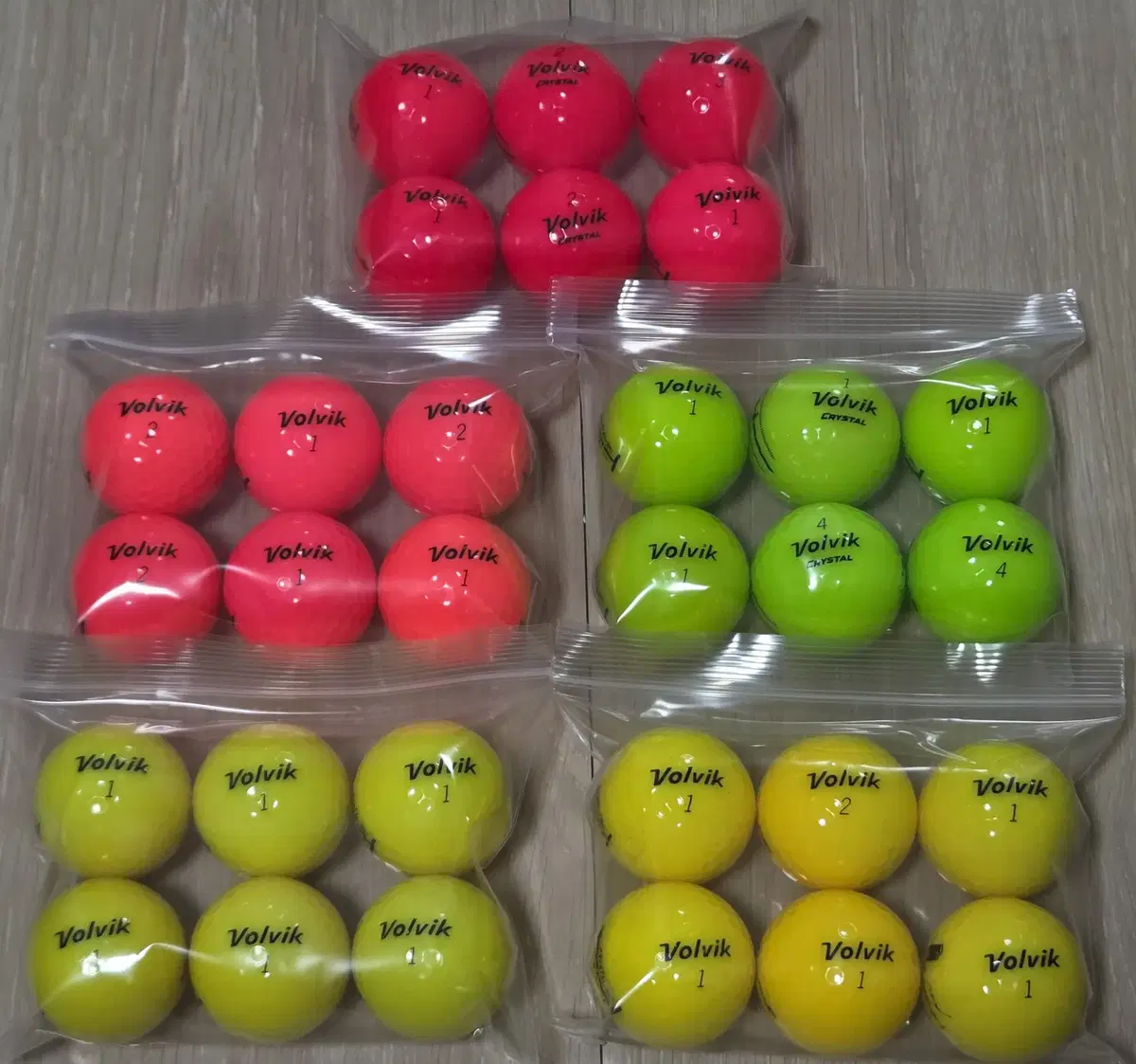 Volvik Grade A krystal 3-Piece Color Recycled Golf Balls, 6 Balls, 5 Sets, 30 Balls