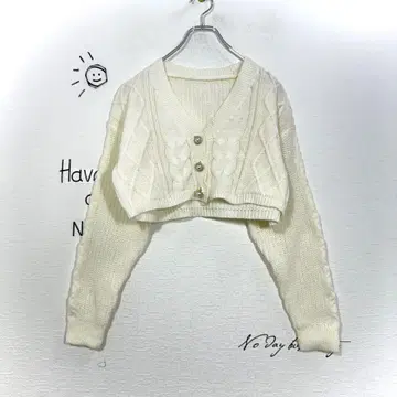 GRL 크롭 가디건(F) 펄 버튼 케이블 아이보리 긴팔
