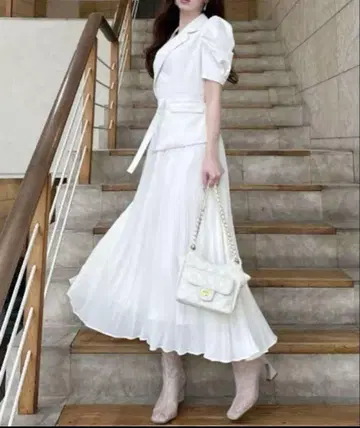 로얄 파티 플리츠 반팔 자켓 원피스