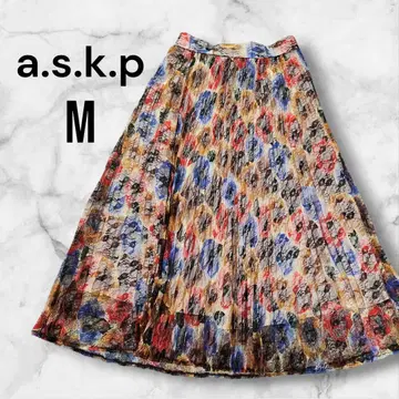 a.s.k.p 플리츠 스커트 롱 레이스 멀티컬러 M [새상품급]
