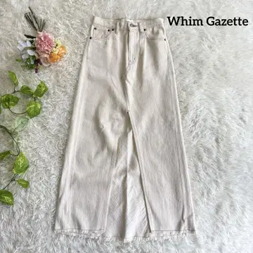 윔 가젯 Whim Gazette 데님 슬릿 롱 스커트 26 화이트