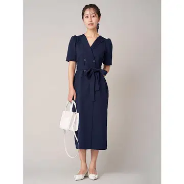 미사용 새상품 셀포드 트렌치풍 니트 타이트 원피스 네이비 36
