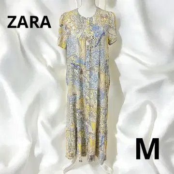자라 퍼프 슬리브 패치워크 롱 셔츠 원피스 M