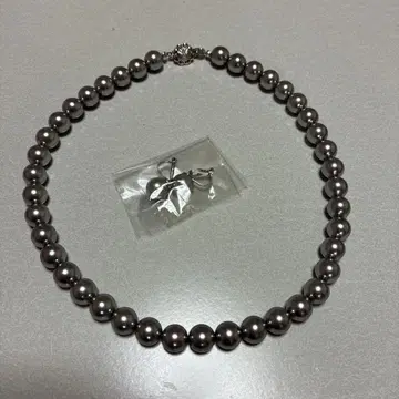 그레이 모조 진주 목걸이 귀걸이 세트
