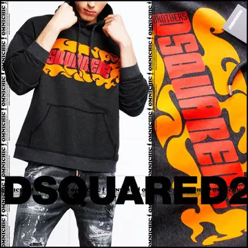 파이어 패턴 DSQUARED2 디스퀘어드 로고스 후드티 L