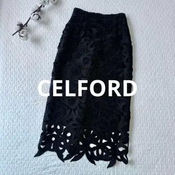 CELFORD 리본 레이스 타이트 스커트 블랙 36