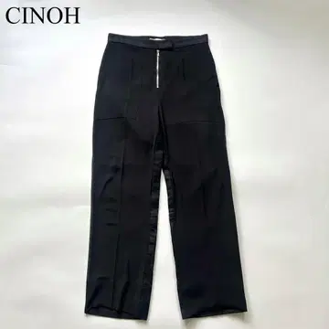 CINOH 치노 하이 웨스트 팬츠 블랙 실버 버튼 와이드 팬츠 린넨