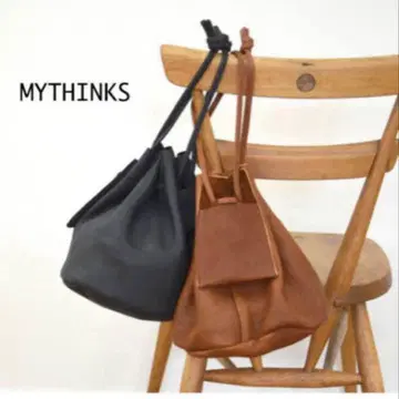 MYTHINKS 블랙 가죽 복조리 백
