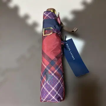 Ralph Lauren 접이식 우산 레드와 네이비 체크 무늬