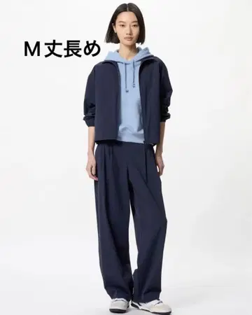 유니클로 울트라 스트레치 액티브 와이드 팬츠 긴 길이 M 네이비
