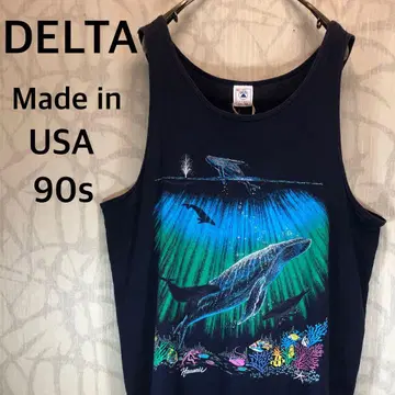 90s DELTA 델타 탱크탑 네이비 고래 디자인 USA 상품 N