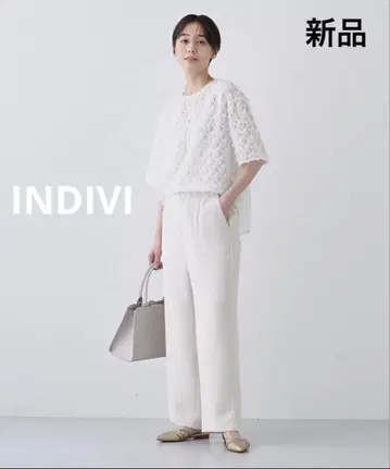 [새상품] INDIVI 사이드 라인 스트레이트 팬츠