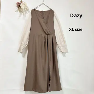 Dazy 랩 원피스 긴팔 롱 기장 브라운 XL 셔츠 소매 슬릿
