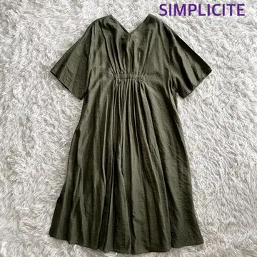 SIMPLICITE 원피스 올리브색 오분 소매 롱 백 크로스 세탁 가능