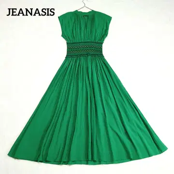 JEANASIS 롱 원피스 허리 자수 그린 그린 2way