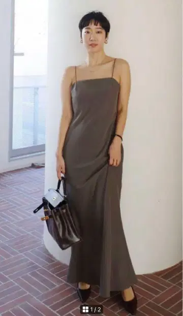SeaRoomlynn 패드 인 스파게티 플레어 라인 드레스 모카