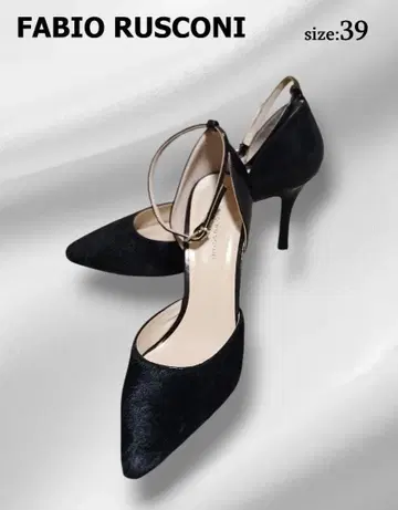 FABIO RUSCONI 블랙 송치 스트랩 하이힐 25cm 상당