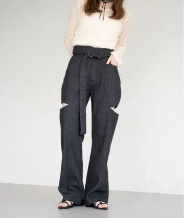 raffime apres jour 컷 아웃 데님 팬츠 블랙 M