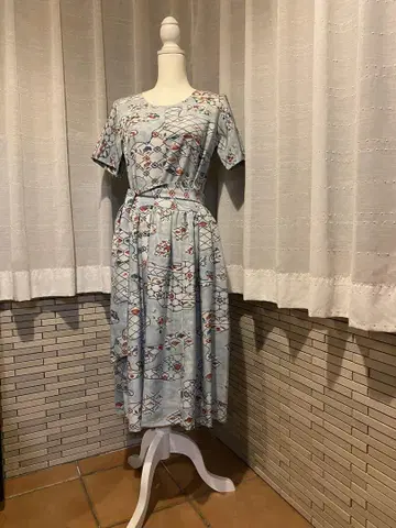 기모노 리메이크 원피스 순수 실크 코몬 스카이블루