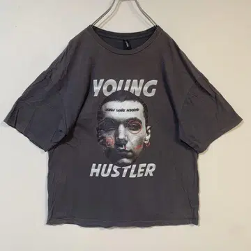 YOUNG HUSTLER 그레이 티셔츠 오버 사이즈 구제 의류