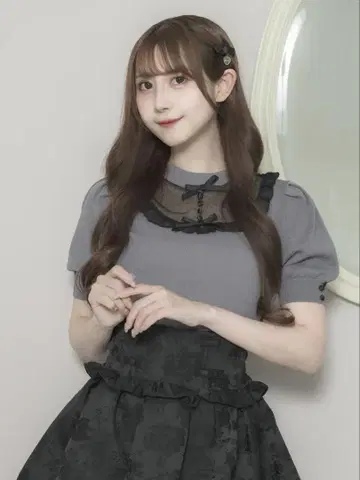 pium 튤 프릴 도리 니트 탑