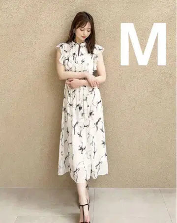 frayid 토끼 온라인 한정판 프릴 쓰리 슬리브 리본 프린트 원피스