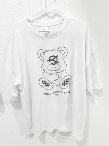 OY 곰 프린트 오버 사이즈 티셔츠 화이트