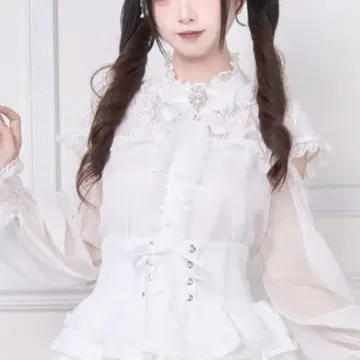 Nogenki 더블 레이어 쉬폰 블라우스 흰색 화이트 M