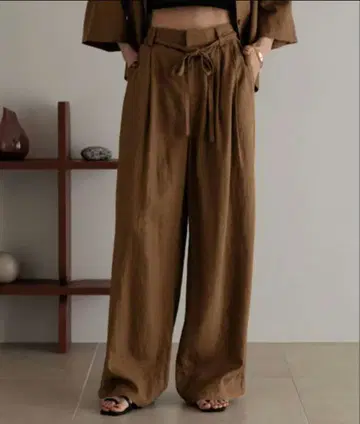 로리즈팜 브라운 노르만디 린넨 와이드 팬츠