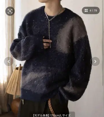 epnok 아브스트랙트 루즈 니트 네이비 L