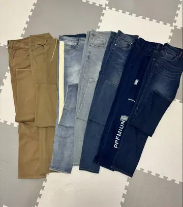 베이지 드로우 스트링 데님 팬츠