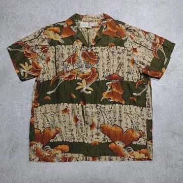 Dry bones Del Bombers 실크 셔츠 일본풍 패턴 해골 M