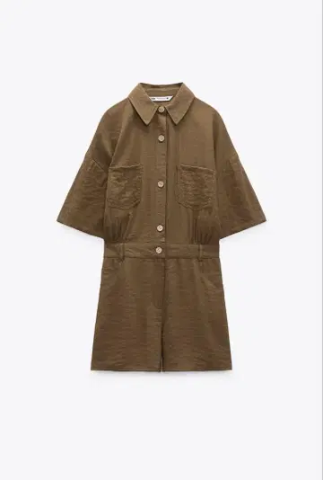 ZARA 자라 셔츠 스타일 점프 수트 다크 올리브 S