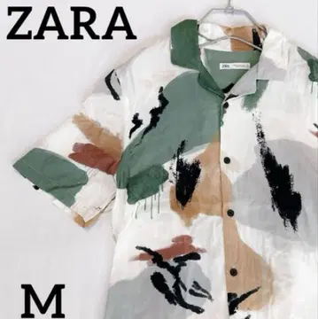 ZARA 자라 반팔 셔츠 테로 셔츠 페인트 레이온 M 사이즈 화이트