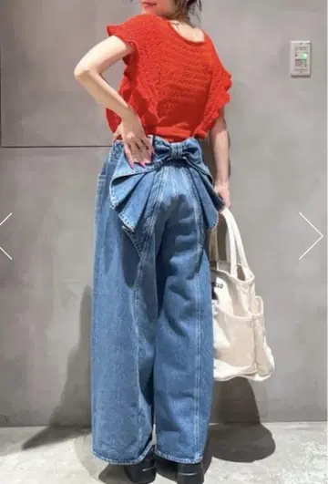 새상품 로데오 크라운 와이드 보울 빅 리본 데님 팬츠 M