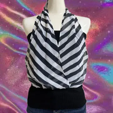 MARS 헤이세이 갸루 홀터넥 상의 보더 히메갸루 스트라이프