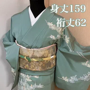 호몬기, 후쿠사, 이중 기모노, 순수 실크, 청록색, 블루그린