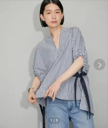 adam et rope 스트라이프 무늬 반팔 셔츠 리본 포함
